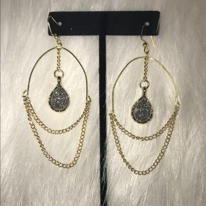 Silver druzy gold chain hoop